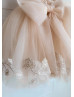 Cap Sleeves Tan Lace Tulle Stunning Flower Girl Dress